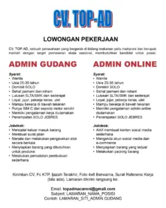 Lowongan Kerja ADMIN ONLINE di CV. TOP-AD (Solo Jebres)