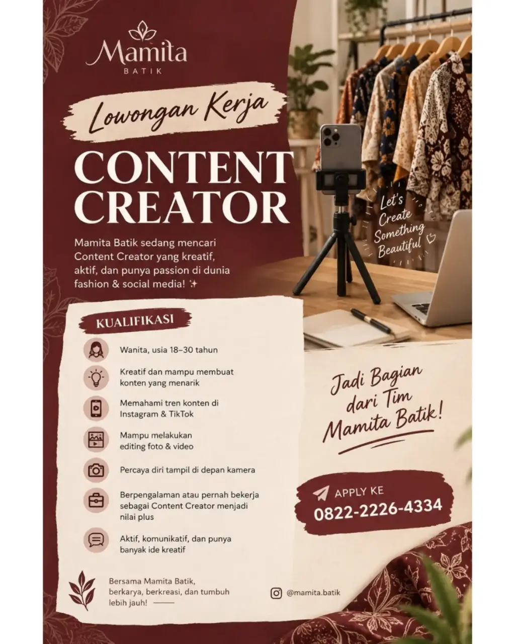 Poster Lowongan Kerja Content Creator - Mamita Batik