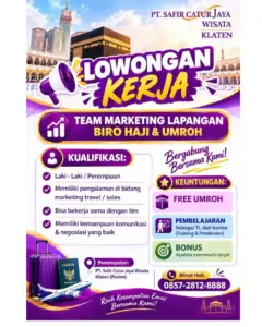 Lowongan Kerja TEAM MARKETING LAPANGAN BIRO HAJI & UMROH di PT. SAFIR CATUR JAYA WISATA (Klaten (Pedan))