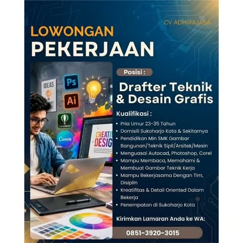 Poster Lowongan Kerja Drafter Teknik & Desain Grafis - CV ADHIRAJASA