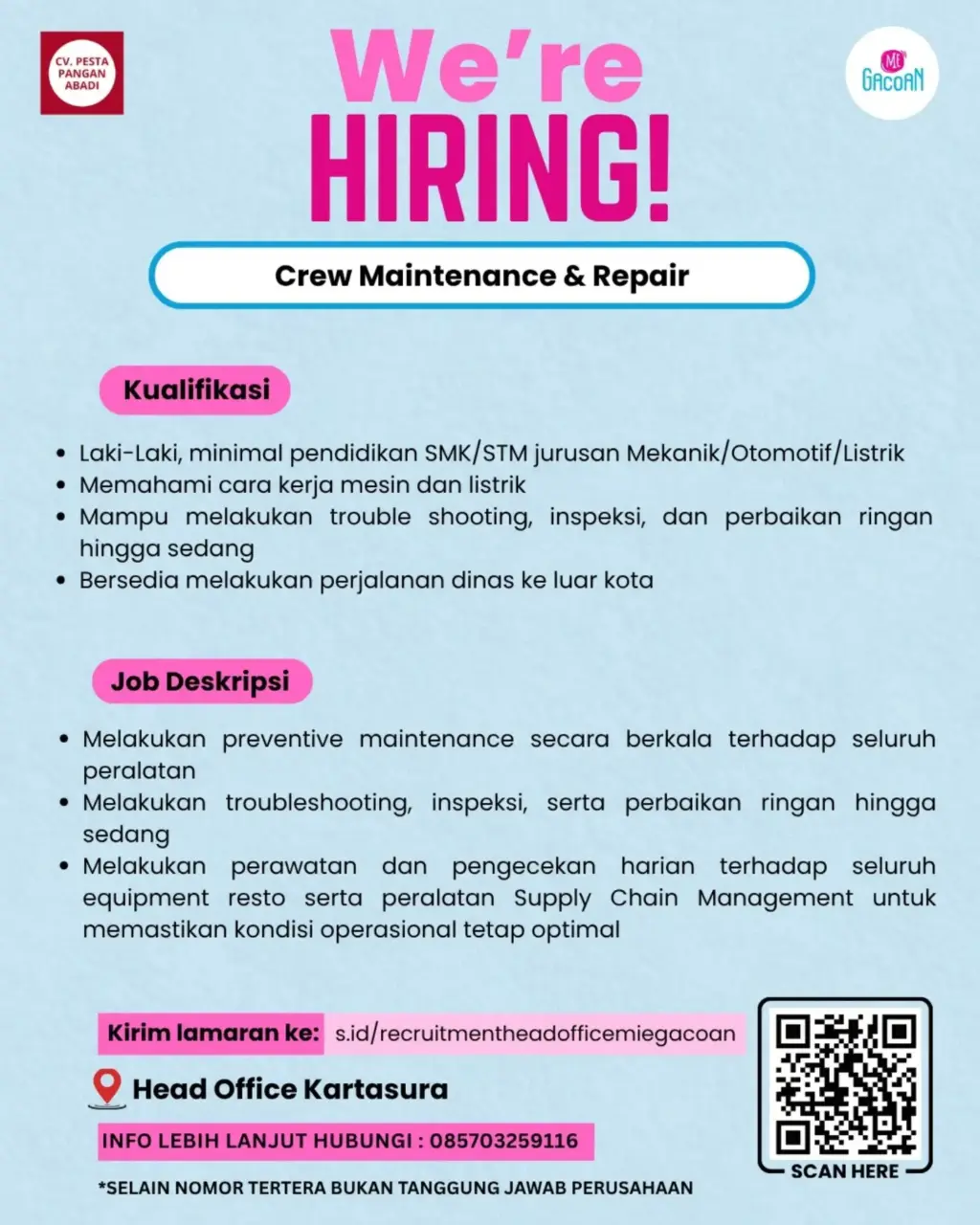 Poster Lowongan Kerja Mie Gacoan Slide 1