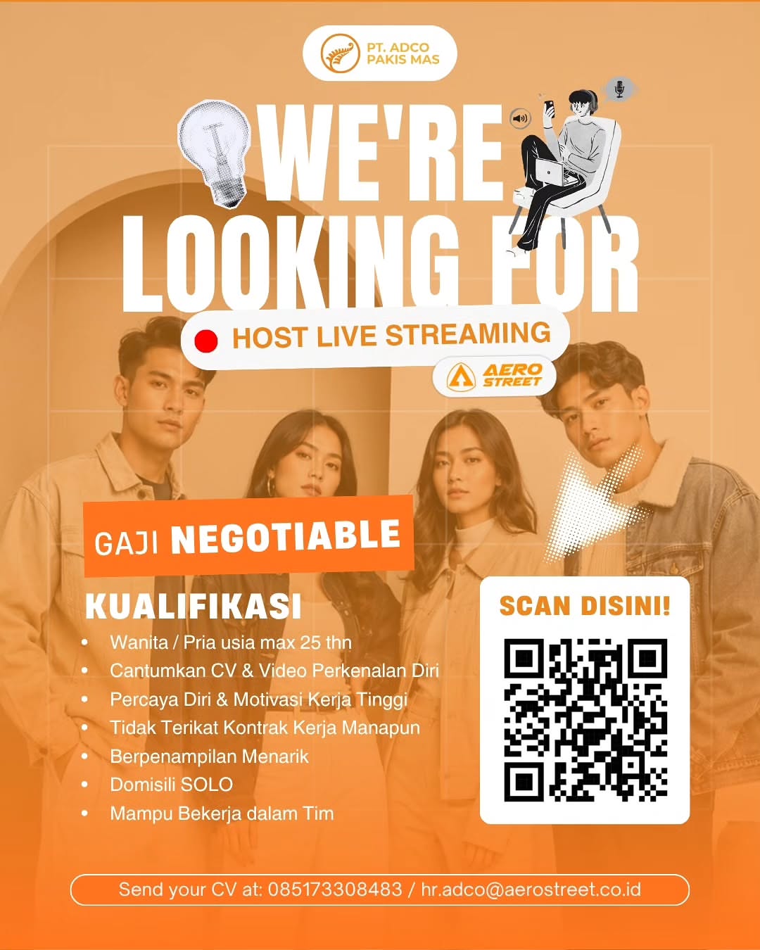 Poster Lowongan Kerja Host Live Streaming - PT. ADCO Pakis Mas (Aero Street)