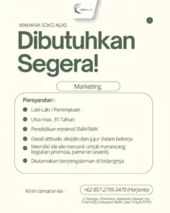 Lowongan Kerja Marketing di WAHANA SOKO ALAS (Klaten)