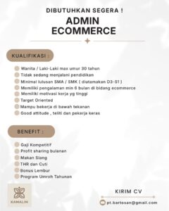 Lowongan Kerja Admin Ecommerce di KAMALIN (PT Bartosan) (Solo)