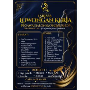 Lowongan Kerja di Larisss Salon & Coffee Shop (12 Posisi (Hair Stylist, Hair Terapis/Asisten, dll)) – Solo