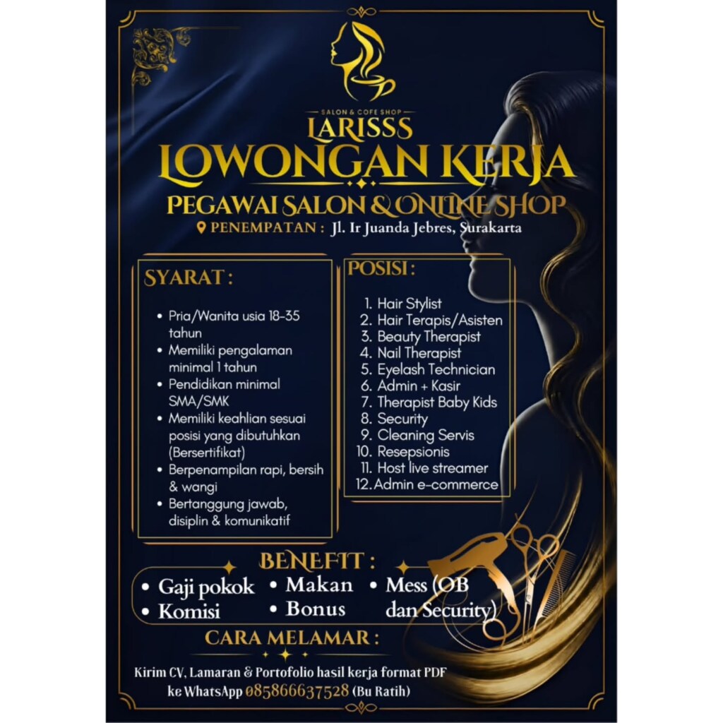 Poster Lowongan Kerja Larisss Salon & Coffee Shop