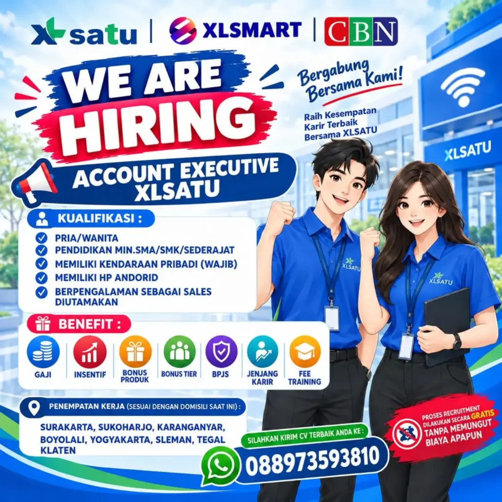 Poster Lowongan Kerja PT XLSMART Telecom Tbk (via Vendor PT. Cahaya Bumi Nasional)