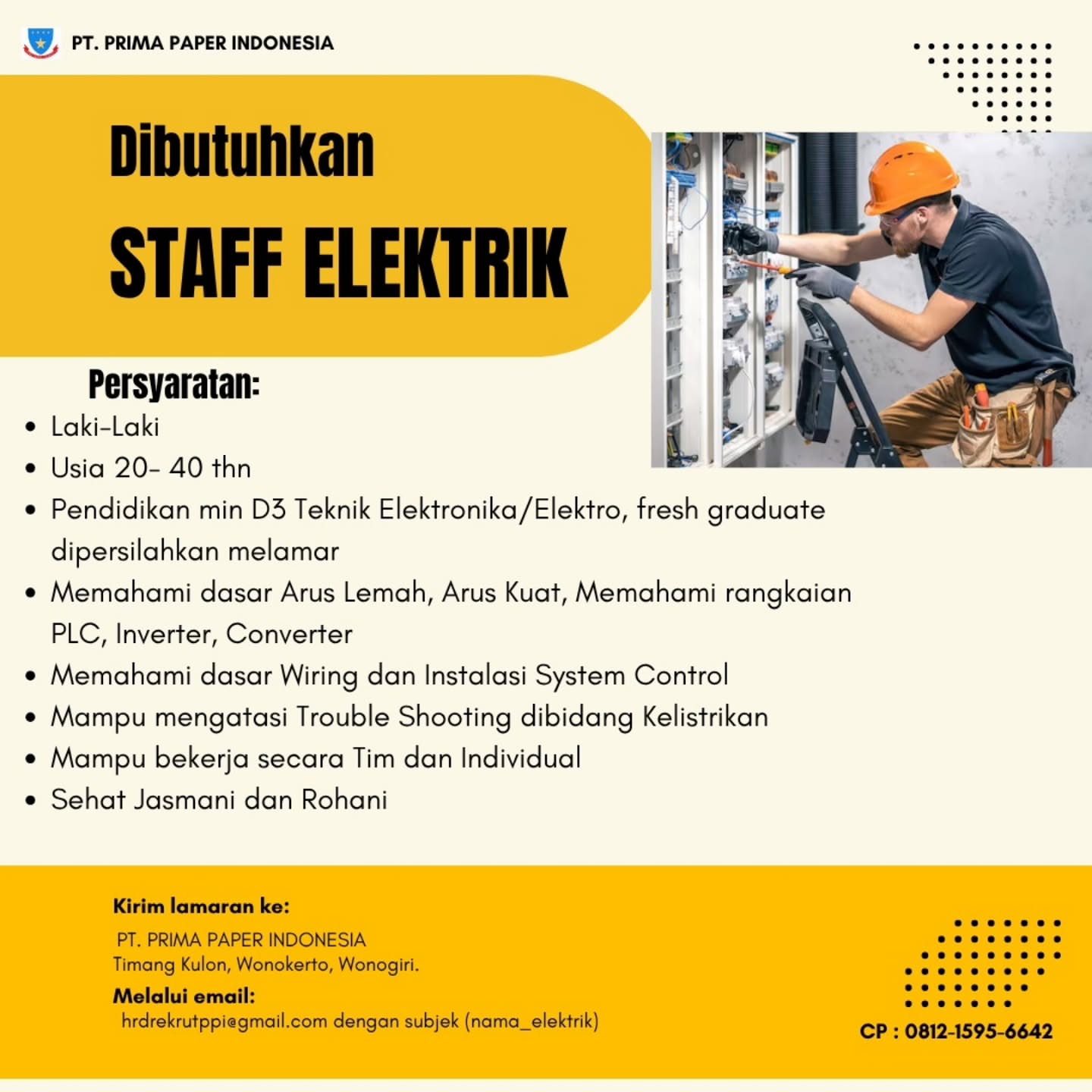 Poster Lowongan Kerja PT Prima Paper Indonesia Slide 1