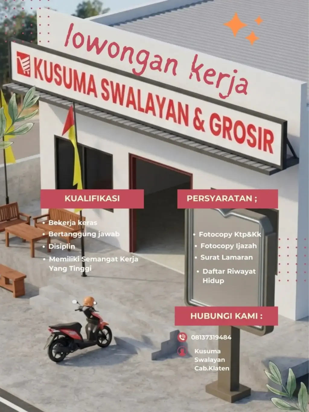 Poster Lowongan Kerja Karyawan Toko/Swalayan - KUSUMA SWALAYAN & GROSIR