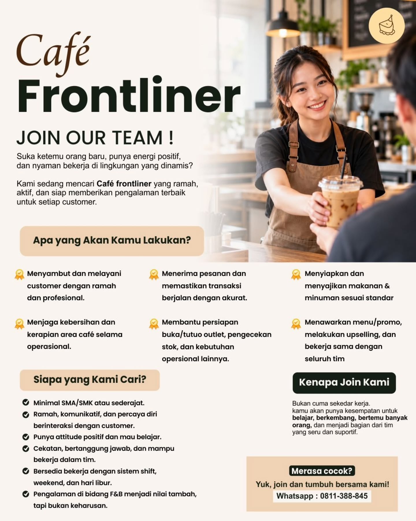 Poster Lowongan Kerja Cafe Frontliner - Milknbutter Cafe