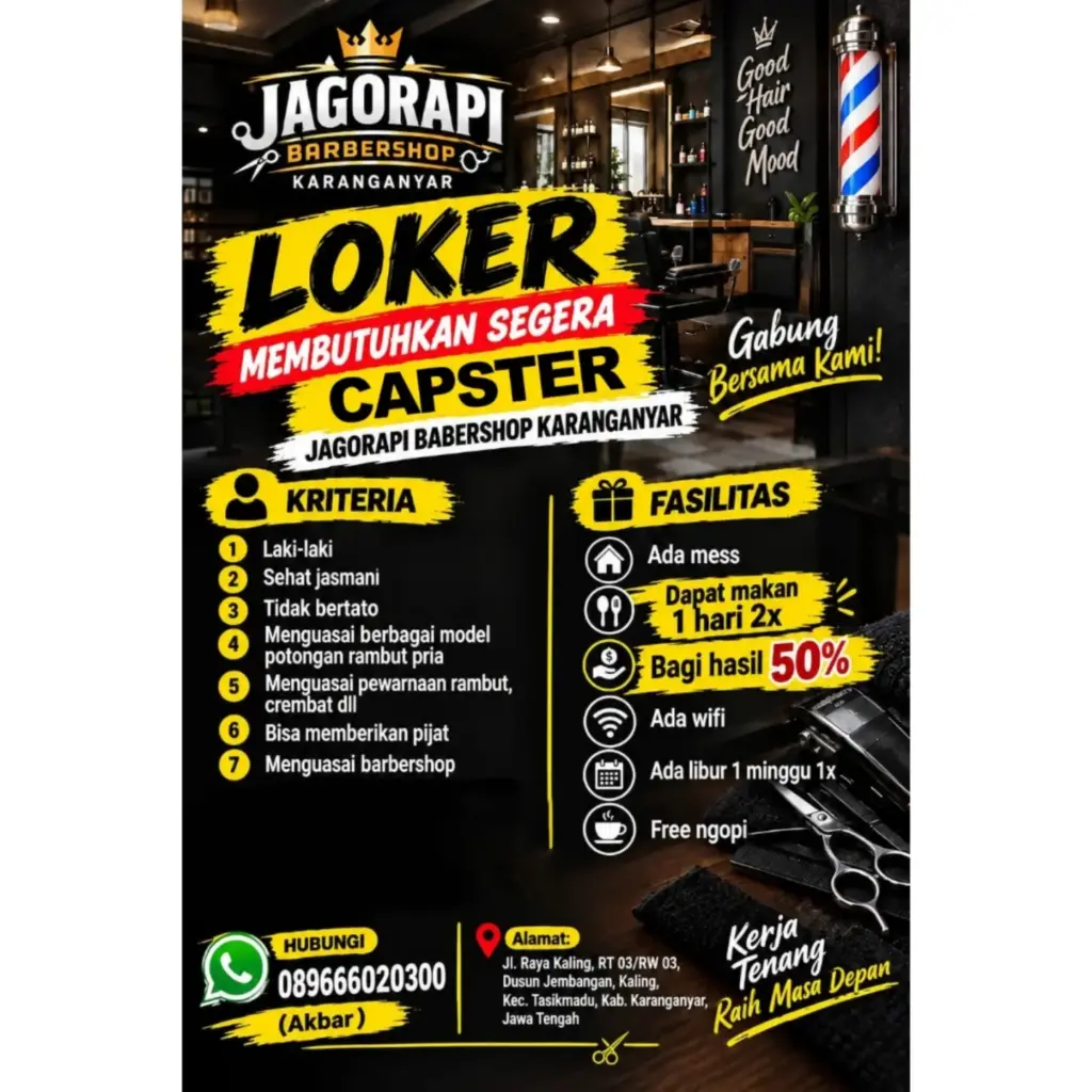 Poster Lowongan Kerja CAPSTER - Jagorapi Barbershop Karanganyar