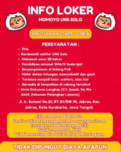 Lowongan Kerja Staff / Crew di Momoyo UNS Solo (Momoyo UNS Solo (Surakarta))