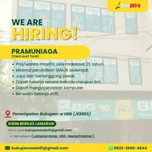Lowongan Kerja Pramuniaga di Bukupen-a (Solo (Jebres))