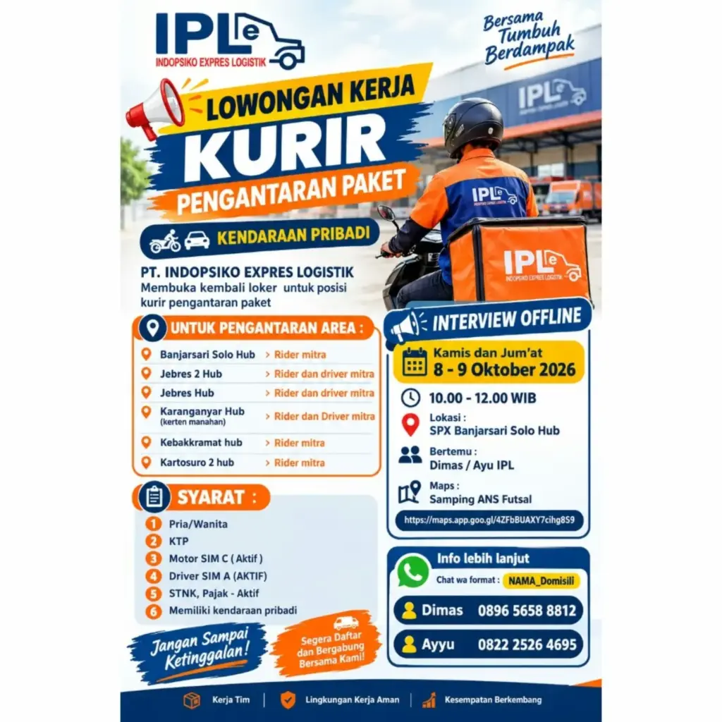 Poster Lowongan Kerja PT Indopsiko Expres Logistik