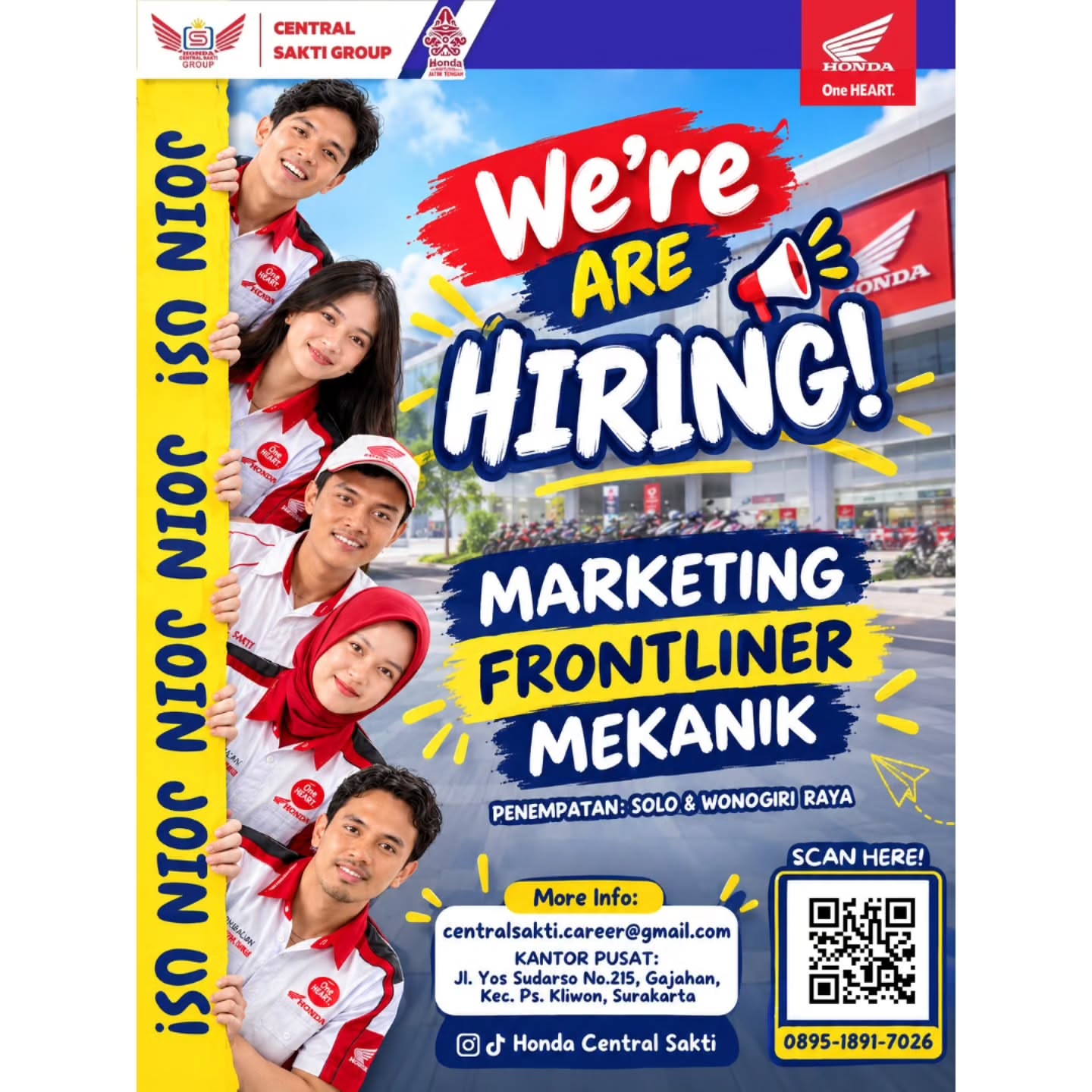 Poster Lowongan Kerja Honda Central Sakti Group Slide 1