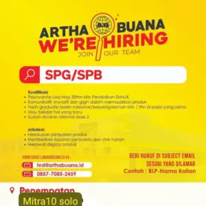 Lowongan Kerja SPG/SPB di Artha Buana (Solo (Mitra10 Solo))