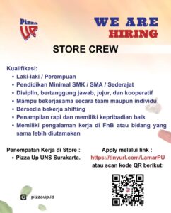 Lowongan Kerja Store Crew di Pizza Up (Pizza Up UNS Surakarta)