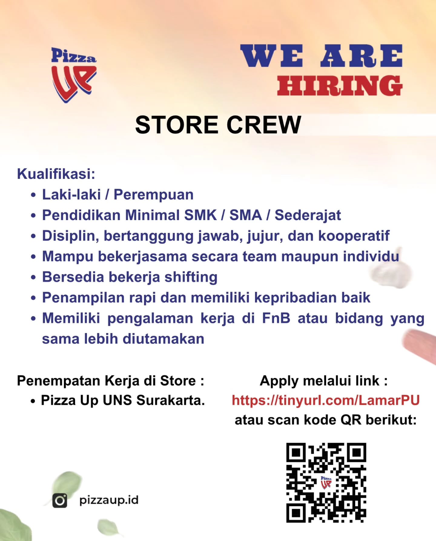 Poster Lowongan Kerja Store Crew - Pizza Up