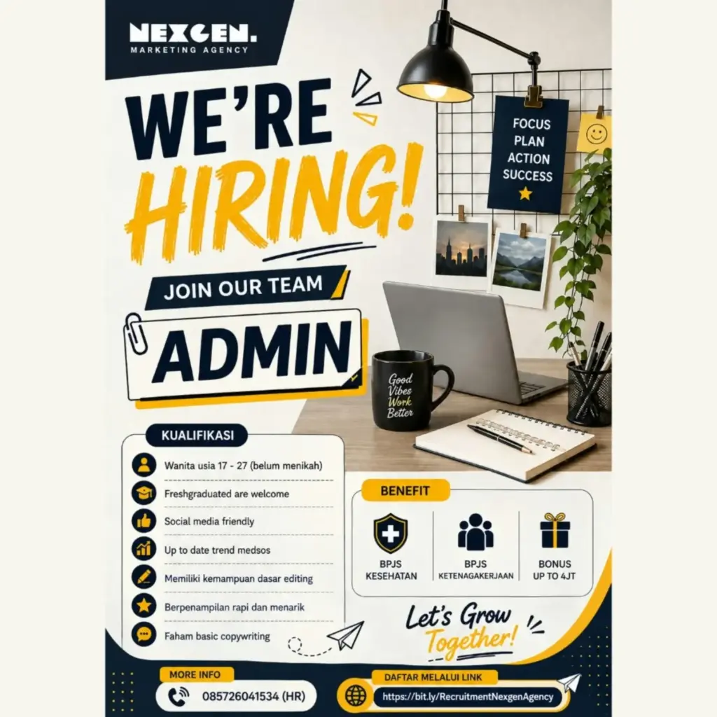 Poster Lowongan Kerja Admin - Nexgen Marketing Agency