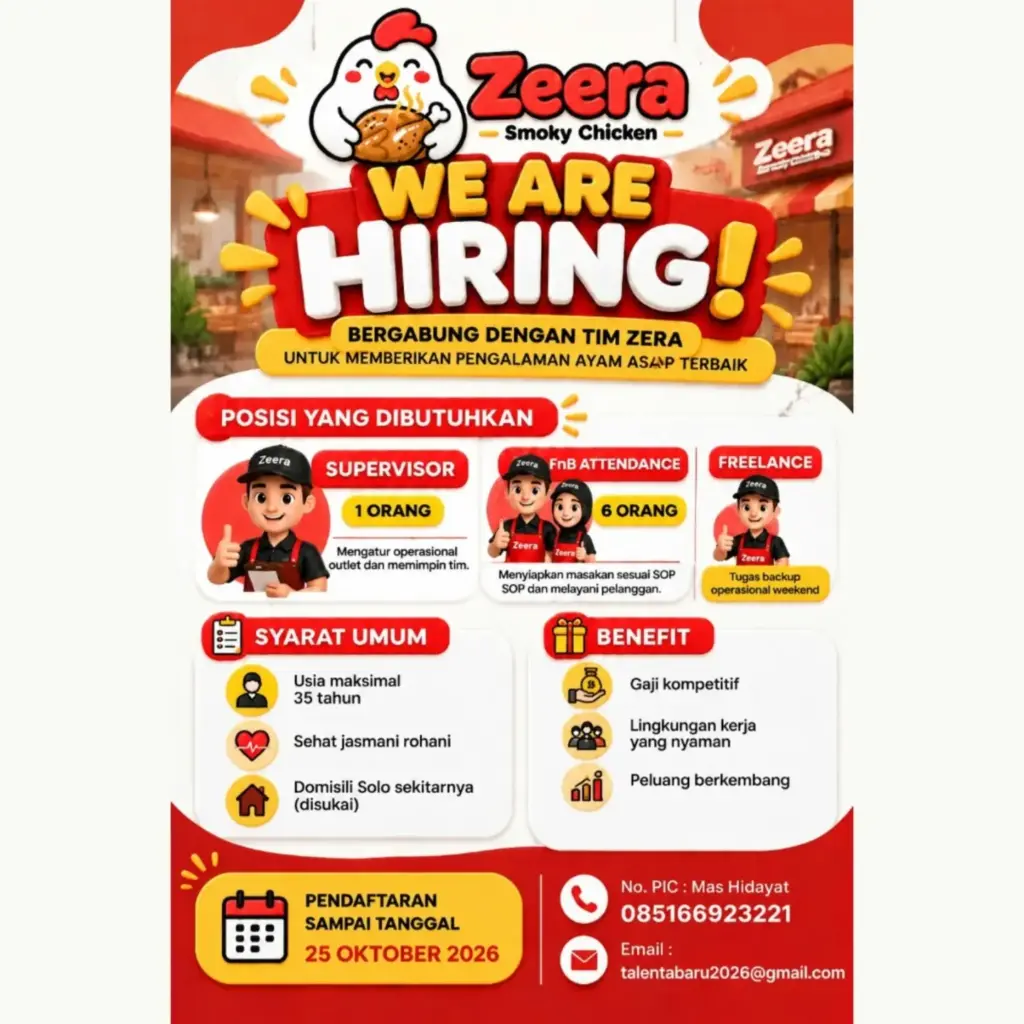 Poster Lowongan Kerja Zeera Smoky Chicken