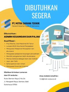 Lowongan Kerja ADMIN KEUANGAN DAN PAJAK di PT. MITRA SARANA TEKNIK (Sukoharjo)