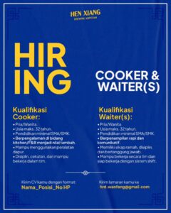 Lowongan Kerja di Hen Xiang Brewing Kopitiam (Cooker & Waiter(s)) – Solo