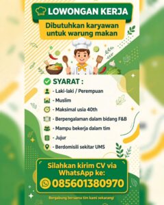 Lowongan Kerja Crew Goreng / Karyawan Warung Makan di Warung Penyetan Overload (Sekitar UMS, Gonilan, Kartasura, Sukoharjo)