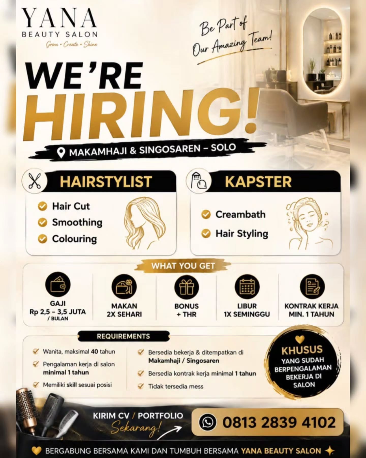 Poster Lowongan Kerja Yana Beauty Salon