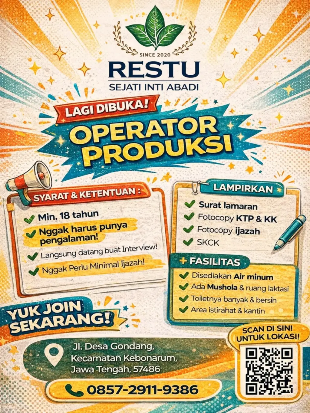 Poster Lowongan Kerja Operator Produksi - Restu Sejati Inti Abadi