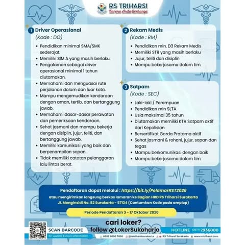 Poster Lowongan Kerja RS Triharsi Surakarta