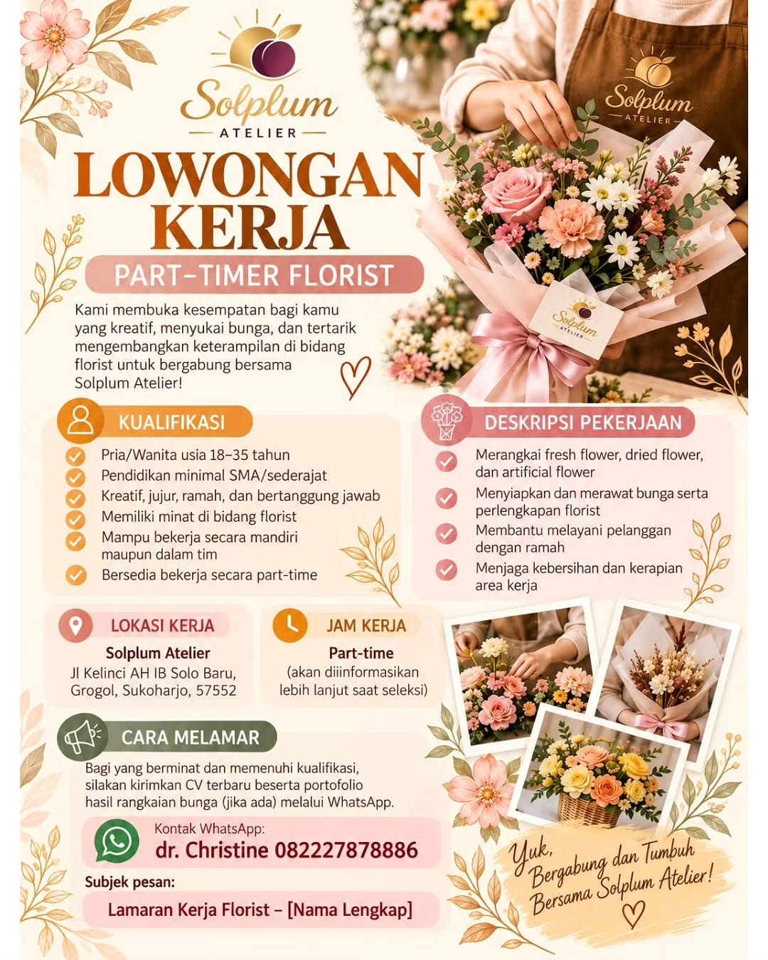 Poster Lowongan Kerja Part-Time Florist - Solplum Atelier