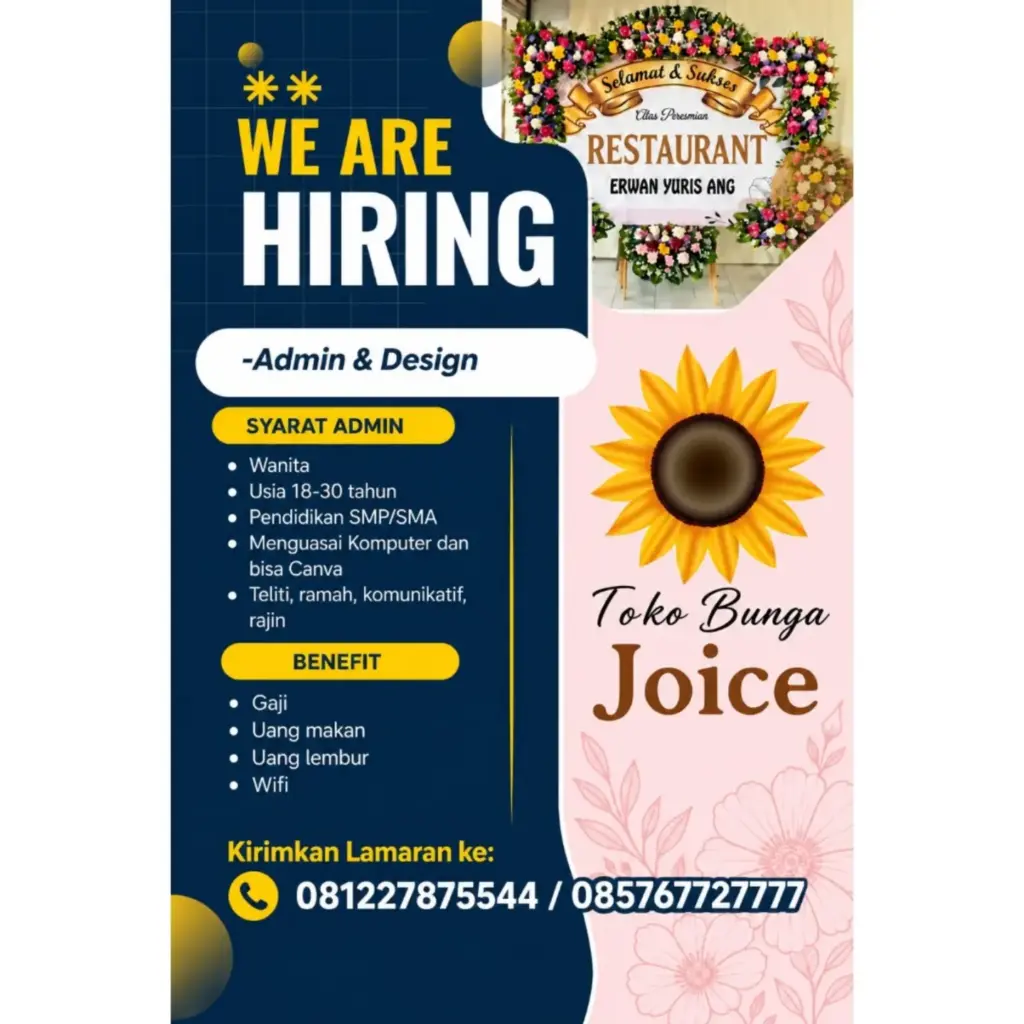 Poster Lowongan Kerja Admin & Design - Toko Bunga Joice