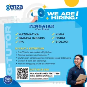 Lowongan Kerja Pengajar (Part Time) di Genza Education (Solo dan sekitarnya)