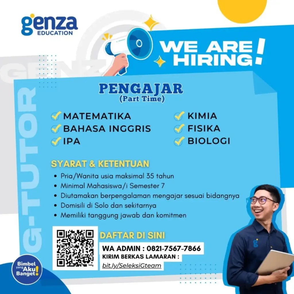 Poster Lowongan Kerja Pengajar (Part Time) - Genza Education