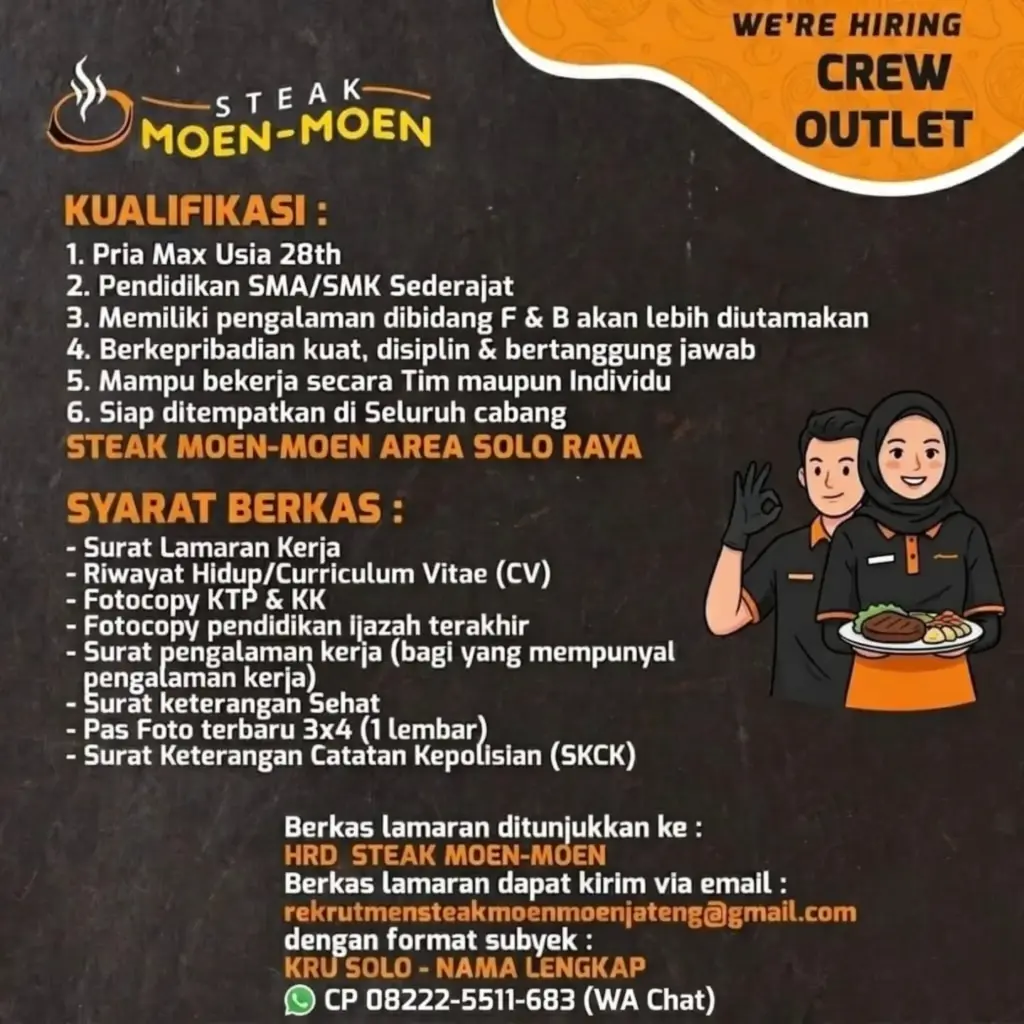 Poster Lowongan Kerja Crew Outlet - Steak Moen-Moen