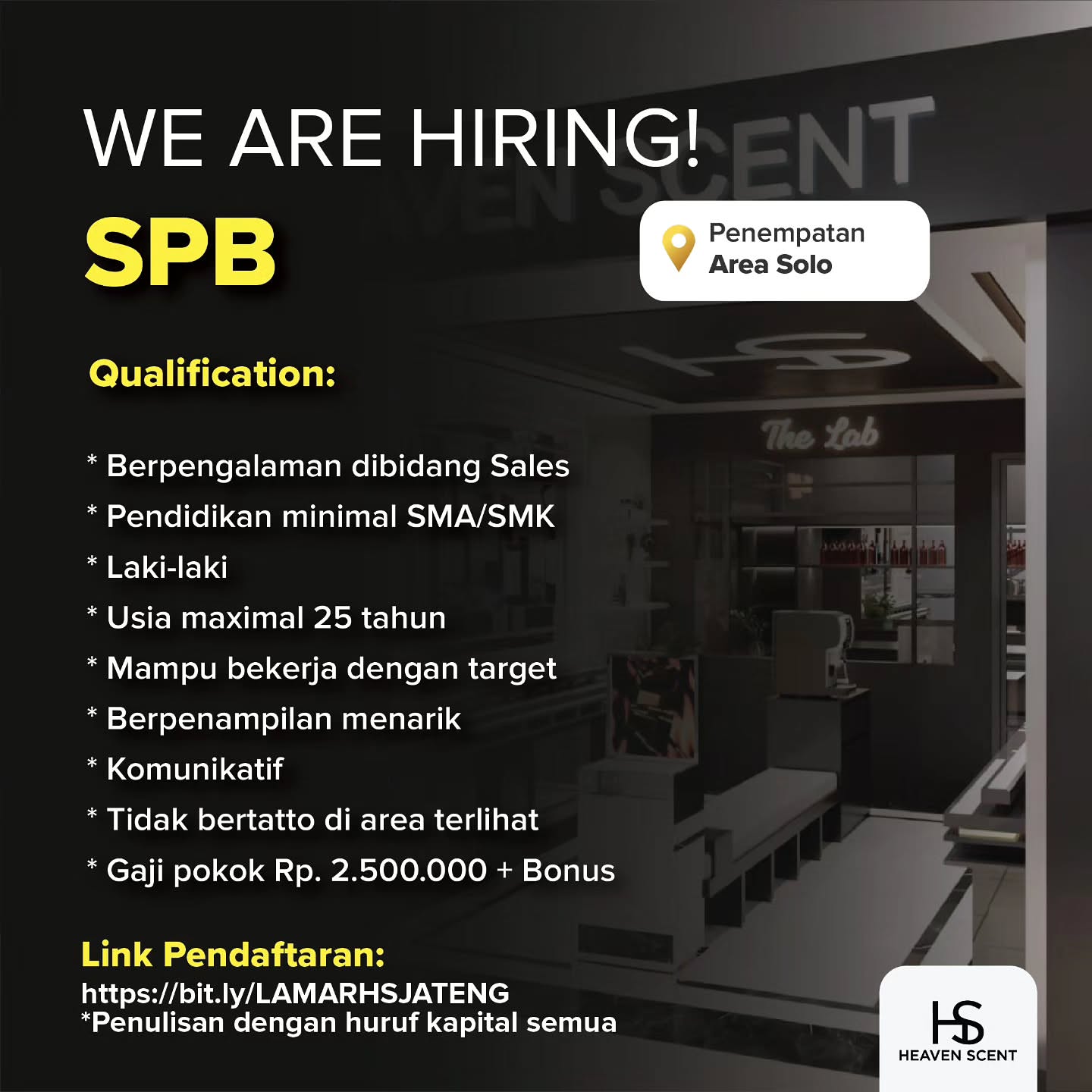 Poster Lowongan Kerja SPB (Sales Promotion Boy) - Heaven Scent