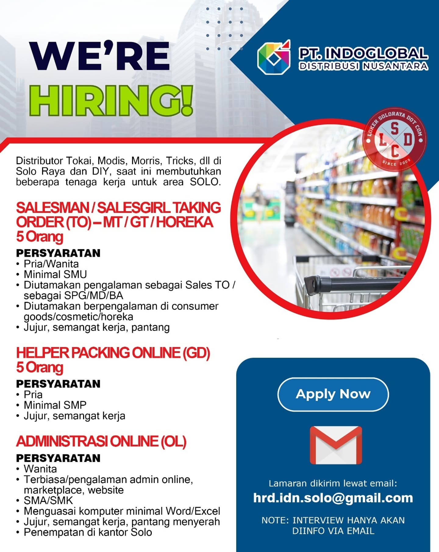 Poster Lowongan Kerja PT Indoglobal Distribusi Nusantara