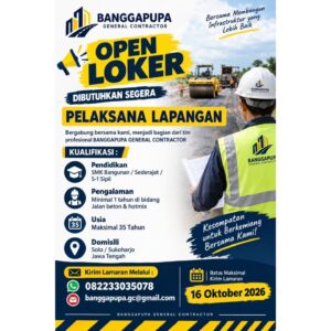 Lowongan Kerja Pelaksana Lapangan di BANGGAPUPA GENERAL CONTRACTOR (Solo / Sukoharjo)