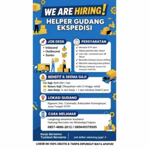 Lowongan Kerja Helper Gudang Ekspedisi di Gudang Ekspedisi Colomadu (Ngasem, Kec. Colomadu, Kabupaten Karanganyar)