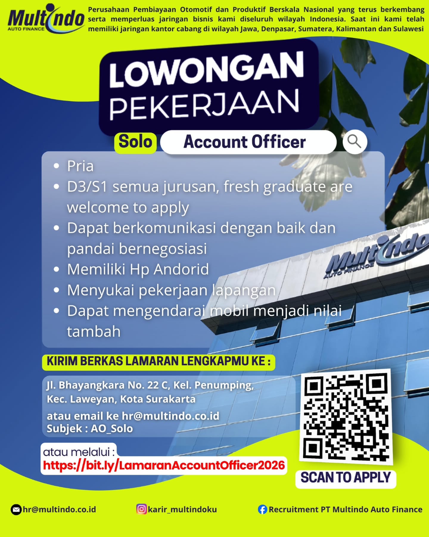 Poster Lowongan Kerja Account Officer - PT Multindo Auto Finance