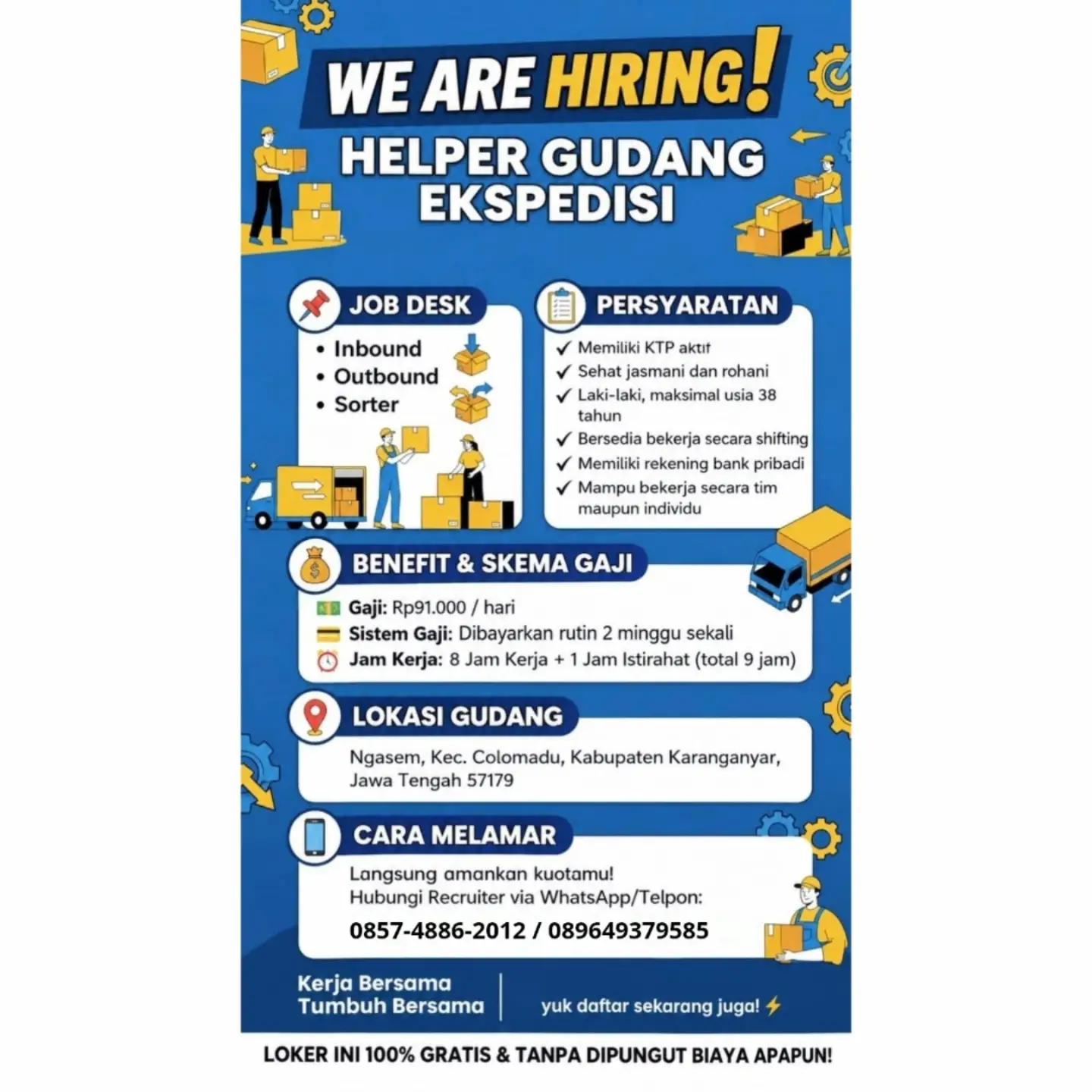 Poster Lowongan Kerja Helper Gudang Ekspedisi - Gudang Ekspedisi Colomadu