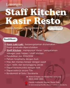 Lowongan Kerja di Hankki Authentic Korean Resto Solo (Staff Kitchen & Kasir Resto) – Solo