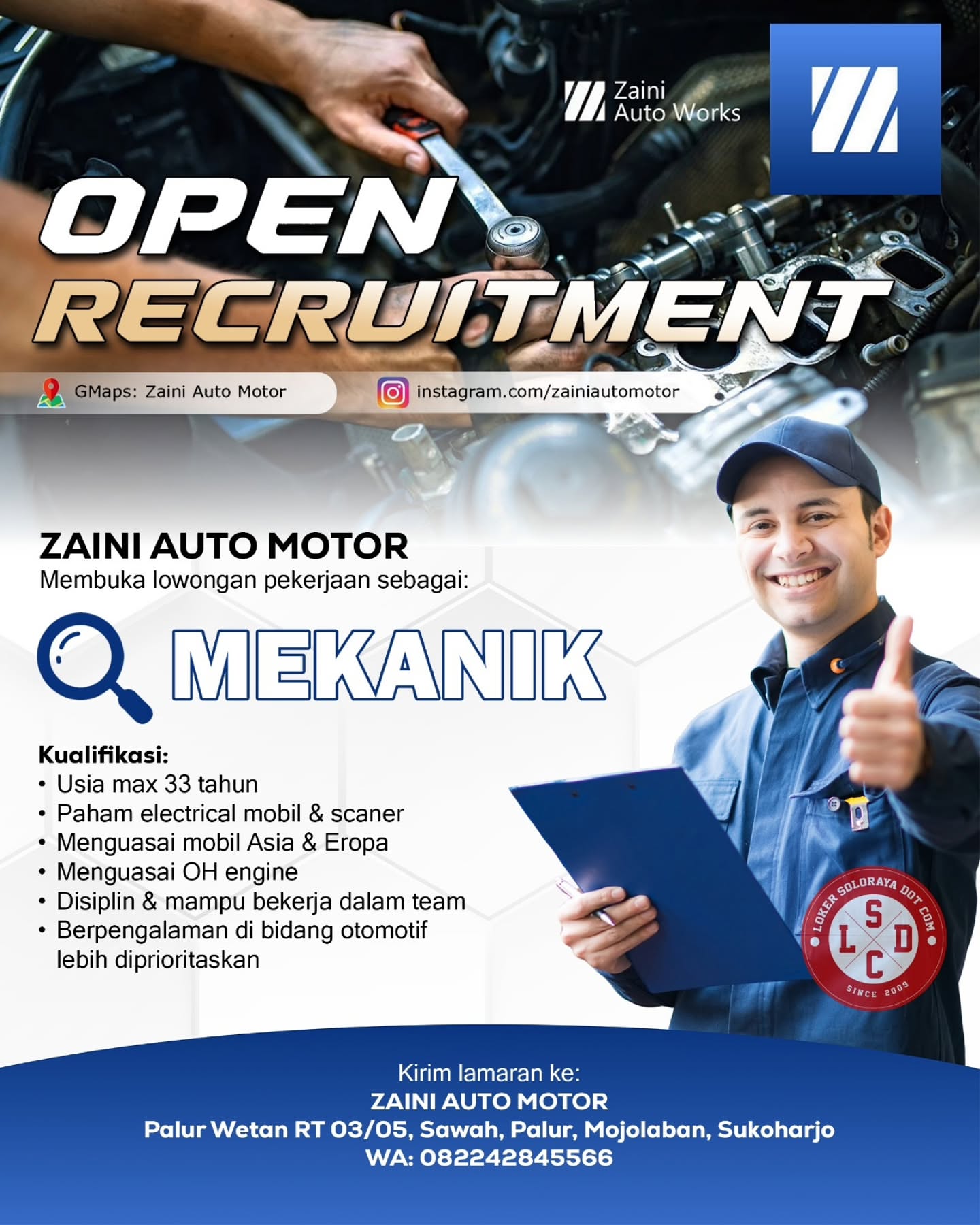 Poster Lowongan Kerja Mekanik - Zaini Auto Motor