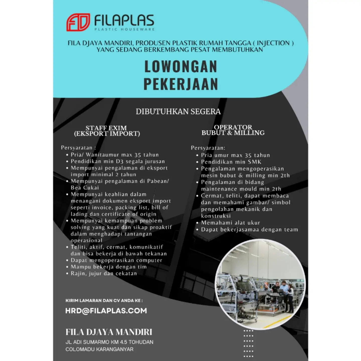 Poster Lowongan Kerja FILA DJAYA MANDIRI (FILAPLAS)