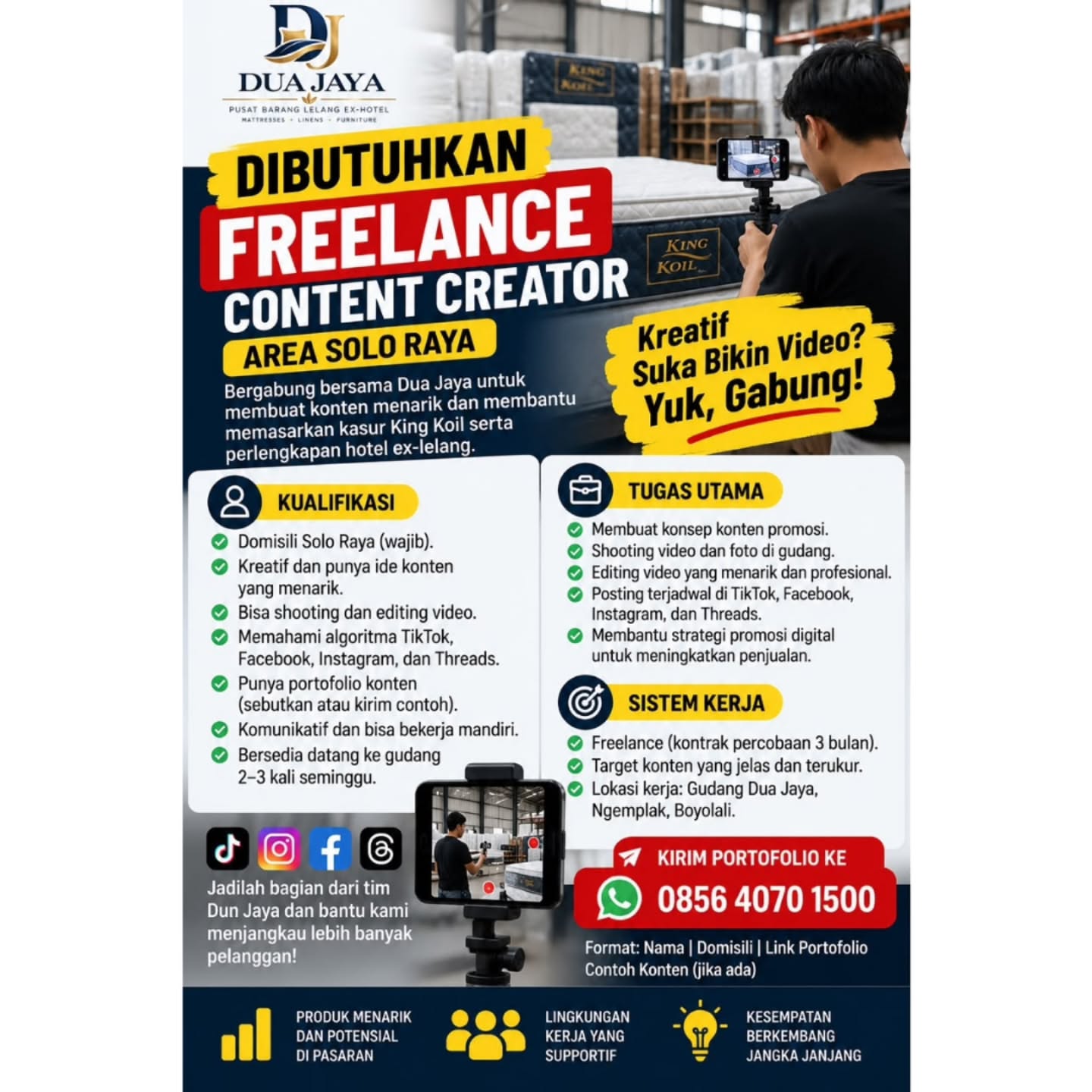 Poster Lowongan Kerja Freelance Content Creator - Dua Jaya