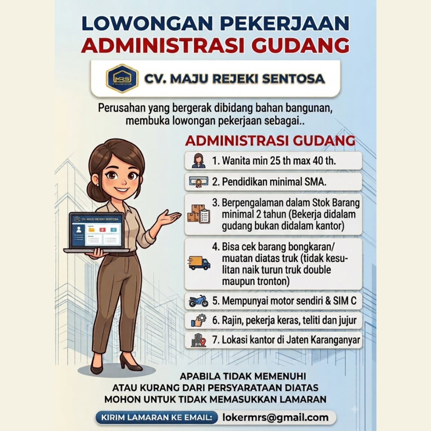 Poster Lowongan Kerja SALES MARKETING - CV. MAJU REJEKI SENTOSA