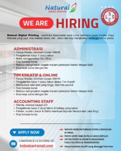 Lowongan Kerja di Natural Digital Printing (11 Posisi (Customer Service, Desain Grafis, dll)) – Solo
