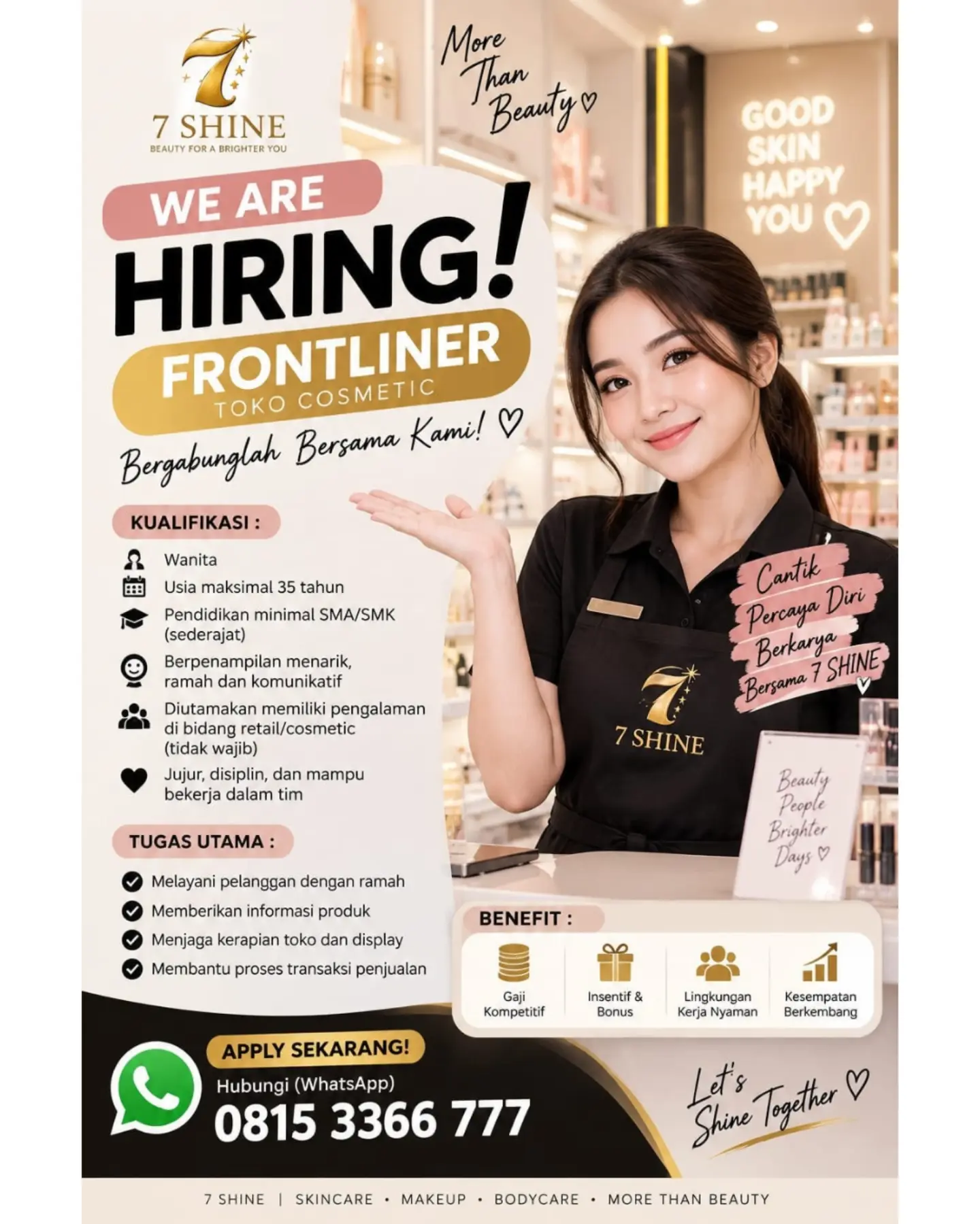 Poster Lowongan Kerja Frontliner Toko Cosmetic - 7 Shine Beauty