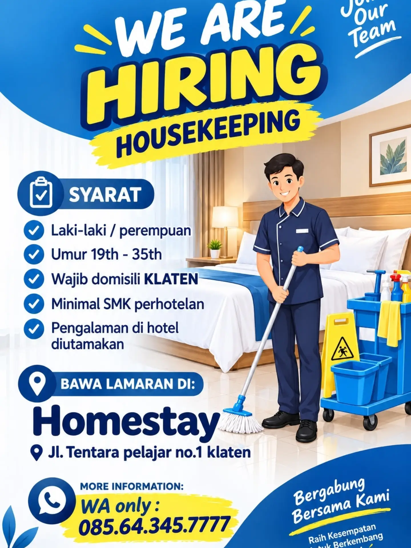 Poster Lowongan Kerja Housekeeping - Homestay Jl. Tentara Pelajar Klaten