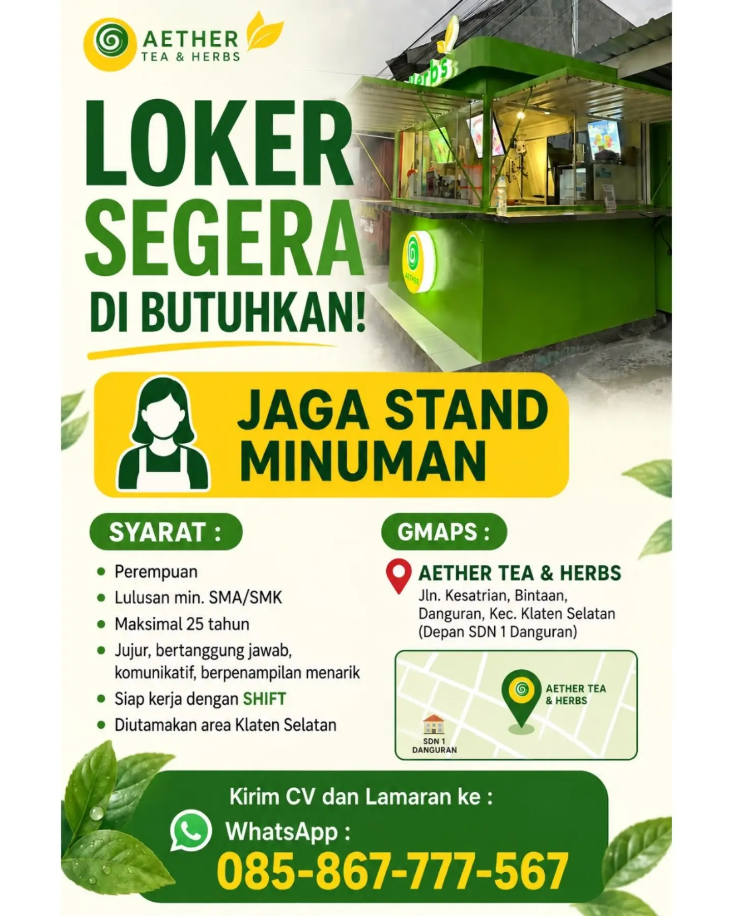 Poster Lowongan Kerja Jaga Stand Minuman - Aether Tea & Herbs